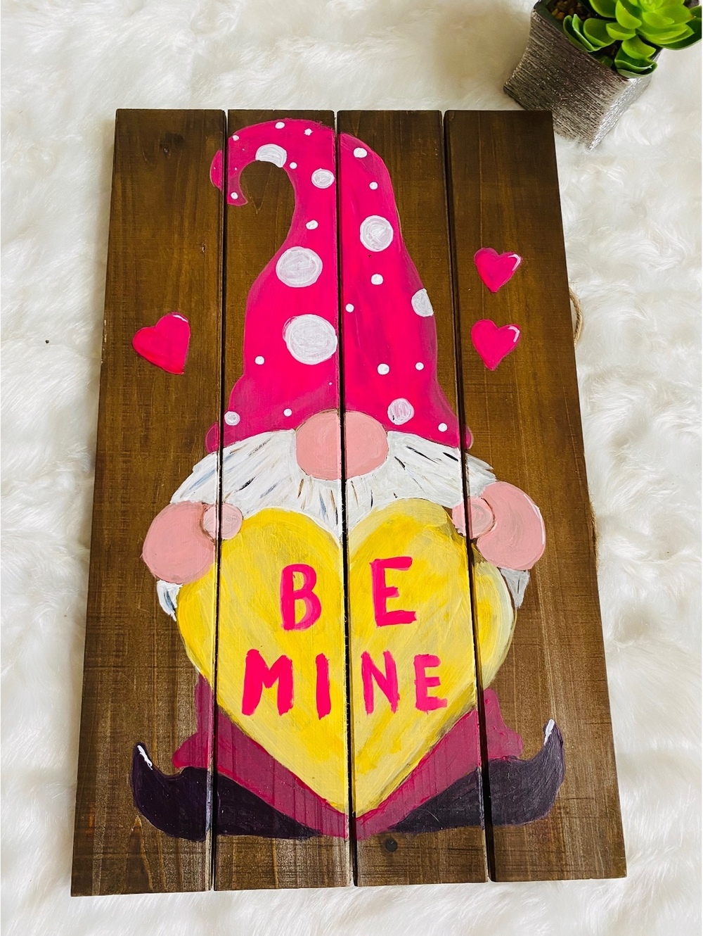 Hand Painted Wooden Valentine Gnome Wall Decor Sign Be Mine